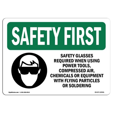 Signmission OSHA Sign, Glasses Required When W/ Symbol, 18in X 12in Aluminum, 18" W, 12" H, Landscape OS-SF-A-1218-L-10941